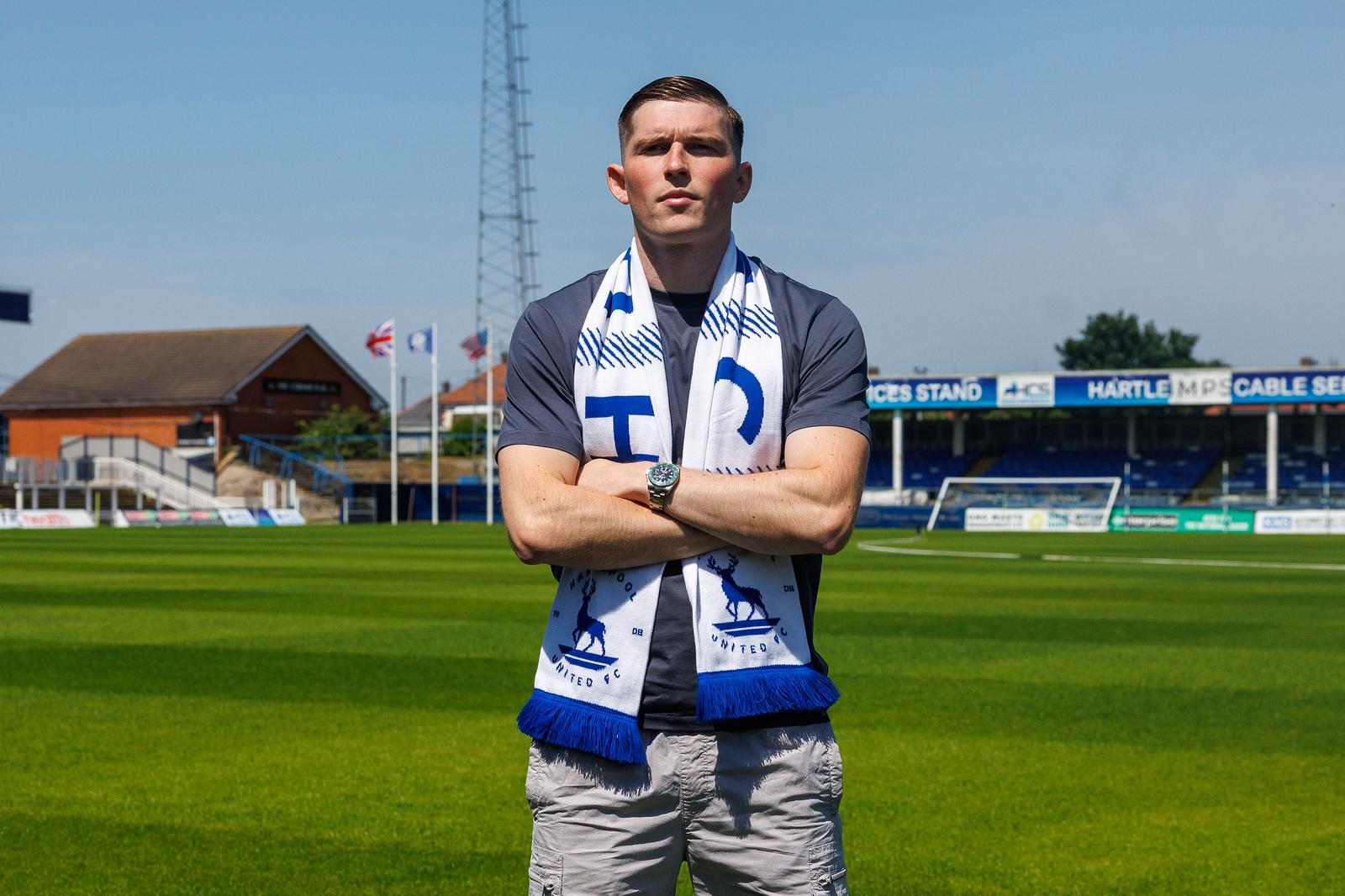 Will Harris at Victoria Park following his arrival at Hartlepool United. 