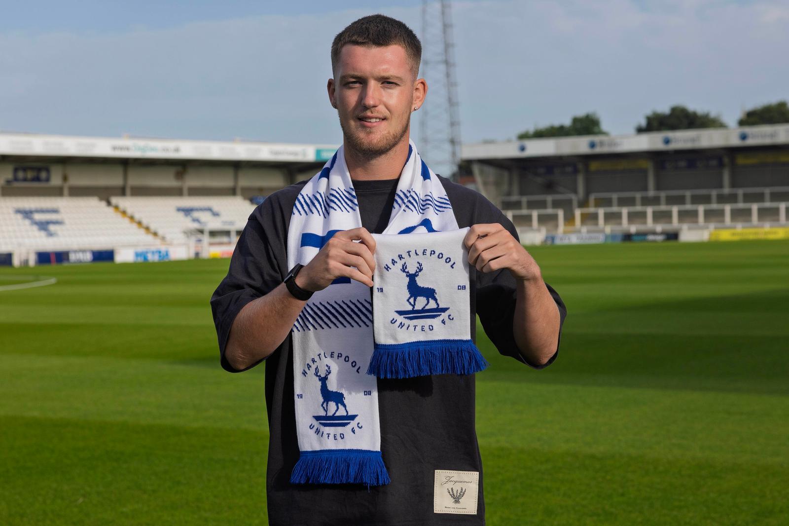 Charlie Penman at Victoria Park after agreeing a one-year contract with Hartlepool United.